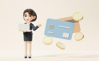 Business girl with investment and finance concept, 3d rendering. photo