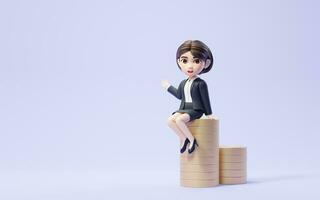 Business girl with investment and finance concept, 3d rendering. photo
