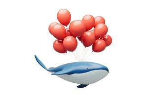 Whale with balloons, 3d rendering. photo