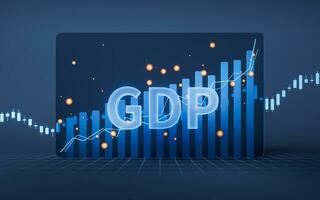 Growth of GDP with statistical graph, 3d rendering. photo