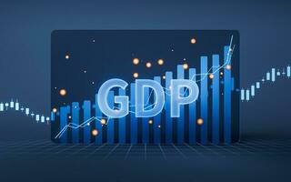 crecimiento de pib con estadístico grafico, 3d representación. foto