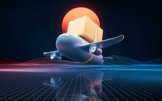 avión y transporte con dibujos animados estilo, 3d representación. foto