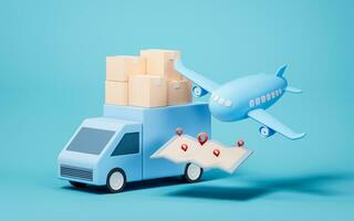 Plane and transportation with cartoon style, 3d rendering. photo