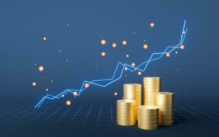 Golden coin with growing financial graph, 3d rendering. photo