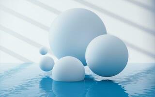 White spheres with water surface, 3d rendering. photo