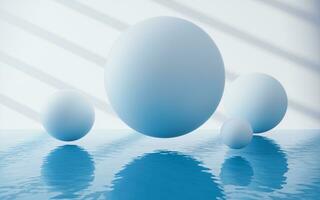 White spheres with water surface, 3d rendering. photo