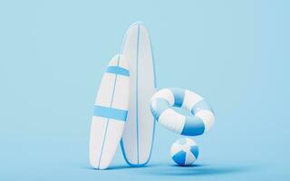 tabla de surf y recurso con dibujos animados estilo, 3d representación. foto