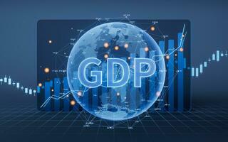 Growth of GDP with statistical graph, 3d rendering. photo