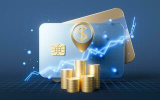 Bank card with 3d cartoon style, 3d rendering. photo