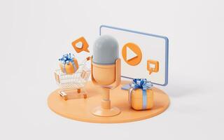 Microphone live streaming and gift boxes, 3d rendering. photo