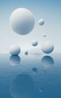 Water surface with round balls background, 3d rendering. photo
