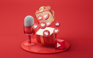 Microphone live streaming and gift boxes, 3d rendering. photo