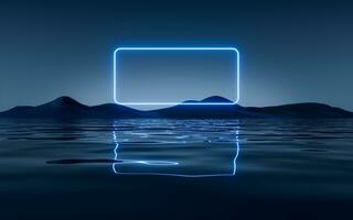 Dark lake with glowing neon lines, 3d rendering. photo