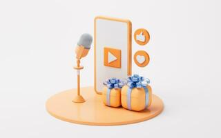 Microphone live streaming and gift boxes, 3d rendering. photo