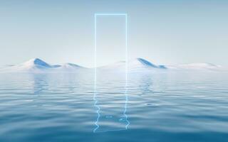 Water surface with glowing neon lines, 3d rendering. photo