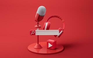 Microphone and live streaming, 3d rendering. photo