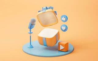 Microphone live streaming and gift boxes, 3d rendering. photo