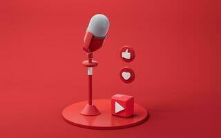 Microphone and live streaming, 3d rendering. photo