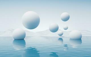 Water surface with round balls background, 3d rendering. photo