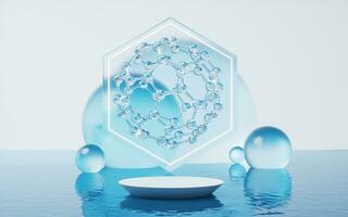 molécula y agua superficie, 3d representación. foto