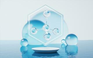 molécula y agua superficie, 3d representación. foto