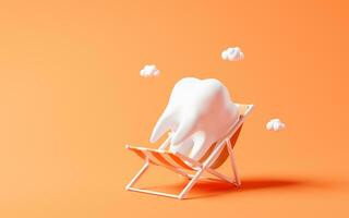 diente en el playa silla, 3d representación. foto