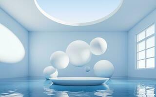 Empty room with water inside, 3d rendering. photo
