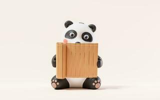 Panda and retro Chinese bamboo slip, 3d rendering. photo