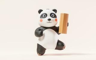 Panda and retro Chinese bamboo slip, 3d rendering. photo