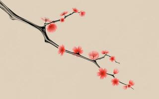 Plum blossom with Chinese ink painting style, 3d rendering. photo