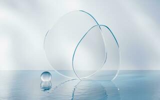 Curve glass with water surface, 3d rendering. photo