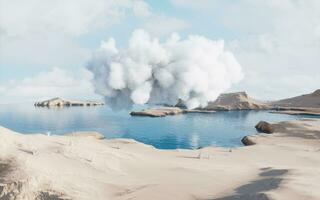Barren land and lakes with cloud floating, 3d rendering. photo
