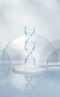 DNA with glass geometry background, 3d rendering. photo