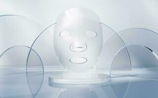 Facial mask with glass geometry background, 3d rendering. photo