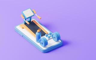 corriendo máquina con dibujos animados estilo, 3d representación. foto