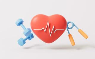 corazón forma con ecg grafico línea, 3d representación. foto