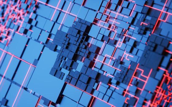 tecnología cubo circuito tablero estructura, 3d representación. foto