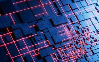 Technology cube circuit board structure, 3d rendering. photo