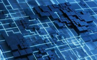 Technology cube circuit board structure, 3d rendering. photo