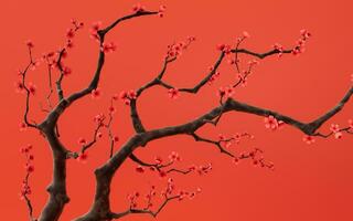 Plum blossom with red background, 3d rendering. photo