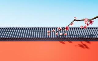 Plum blossom with Chinese ancient wall, 3d rendering. photo