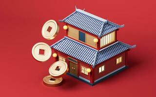 Chinese ancient building with retro style, 3d rendering. photo