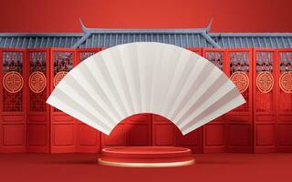 Empty stage with Chinese ancient building, 3d rendering. photo