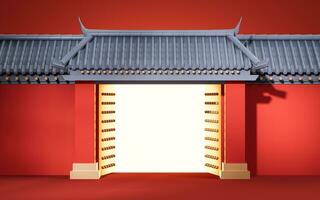 Chinese ancient door, traditional architecture, 3d rendering. photo