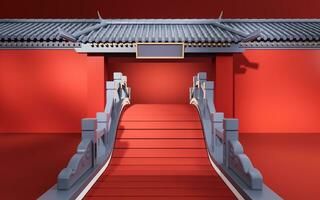 Chinese ancient bridge, traditional architecture, 3d rendering. photo