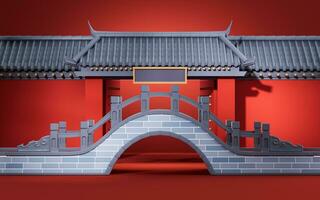 Chinese ancient bridge, traditional architecture, 3d rendering. photo