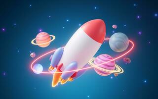 Rocket and outer space, 3d rendering. photo