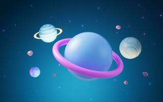 Cartoon style planet in the outer space, 3d rendering. photo