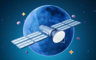 Satellite in outer space with cartoon style, 3d rendering. photo