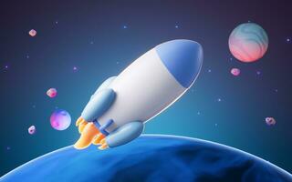 Rocket and outer space, 3d rendering. photo